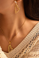 Stainless Steel Heart Earrings and Necklace Set - Trendsi - Flyclothing LLC