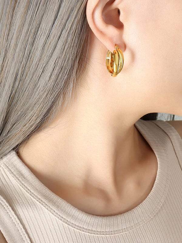 18K Gold-Plated Titanium Steel Huggie Earrings - Trendsi - Flyclothing LLC