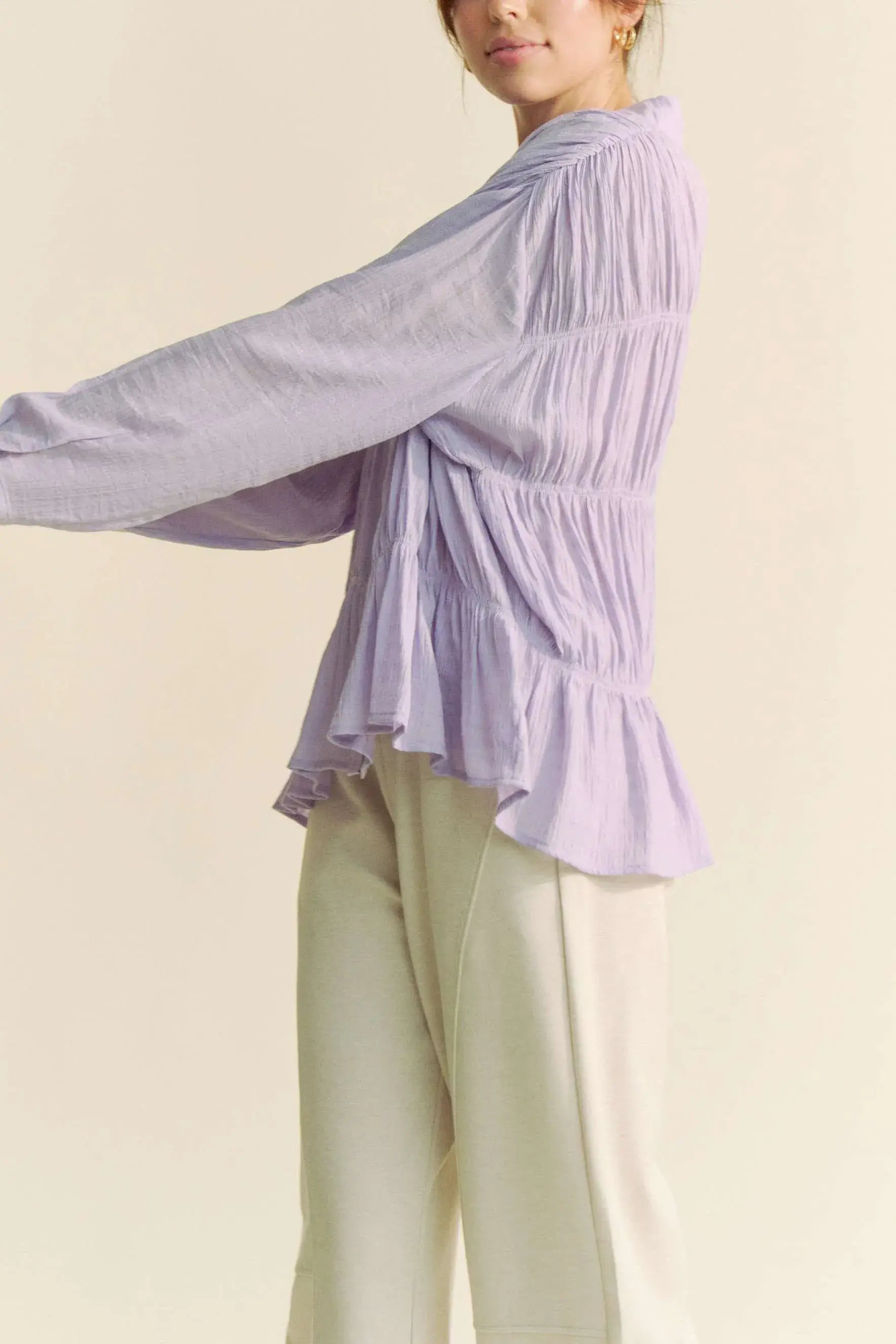 Davi & Dani Ruched All Over Button Front Shirt - Trendsi - Flyclothing LLC