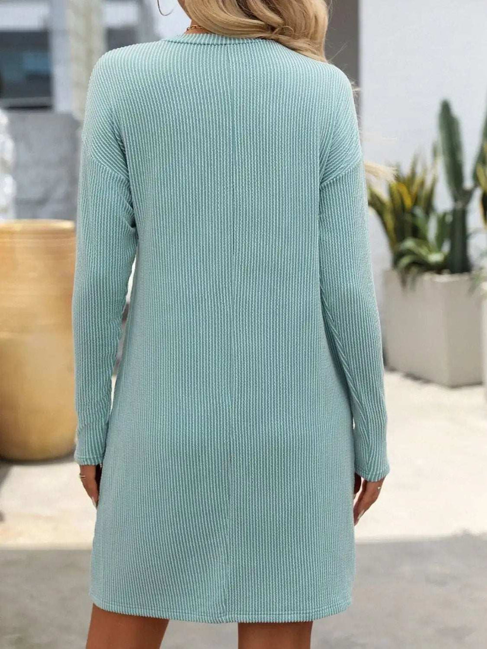 Striped Round Neck Long Sleeve Mini Dress - Trendsi - Flyclothing LLC