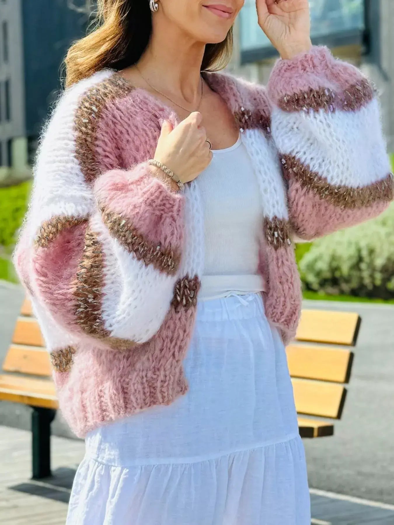 Color Block Open Front Cardigan - Trendsi - Flyclothing LLC