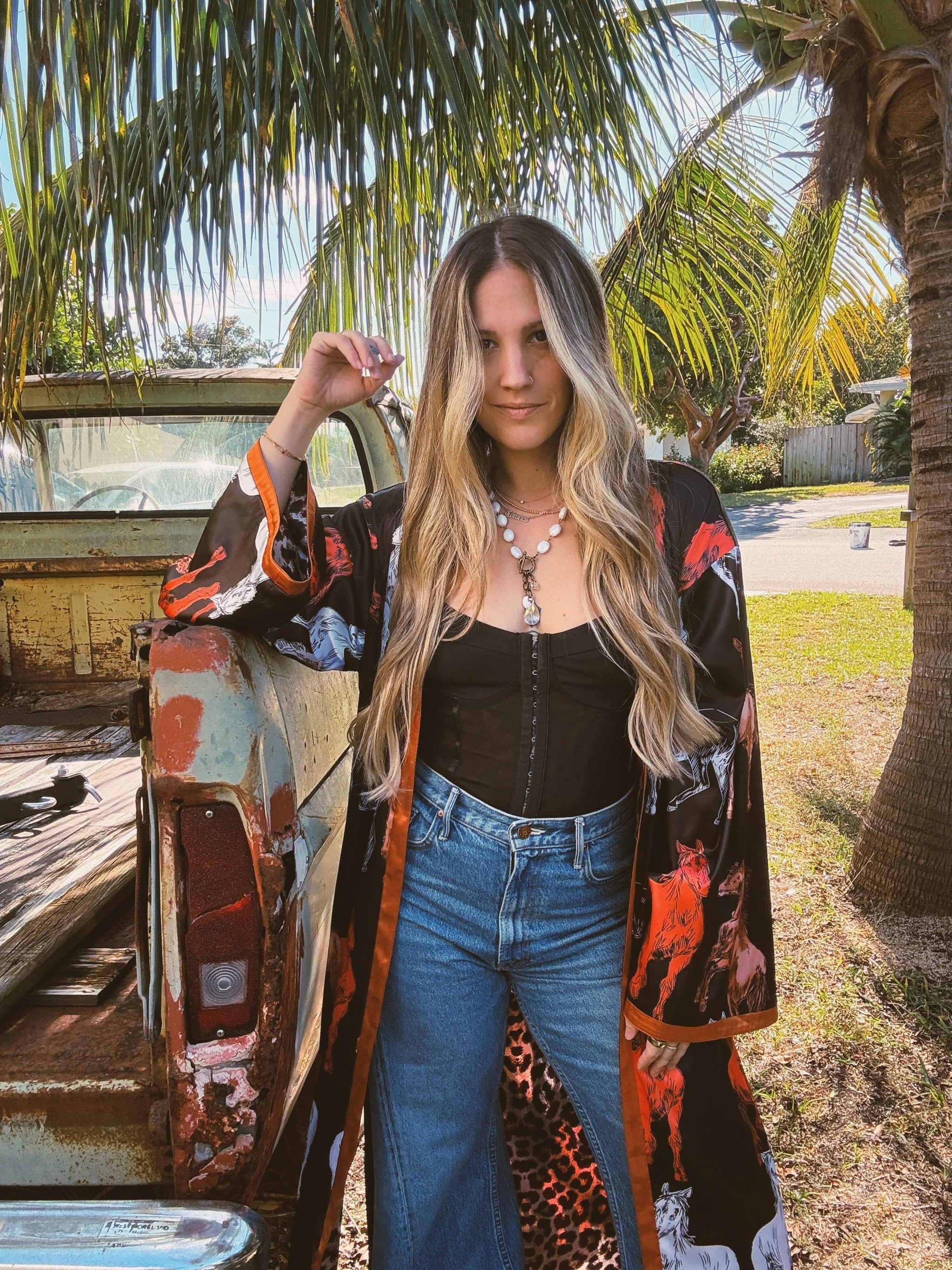 Rebel Yell Horse & Leopard Print Reversible Duster - Lil Bee's Bohemian - Flyclothing LLC