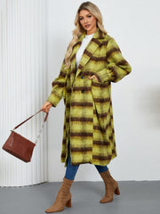 Contrast Double-Breasted Long Sleeve Longline Coat - Trendsi
