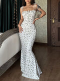 Floral Print Tie Strap Bodycon Maxi Dress - Trendsi - Flyclothing LLC