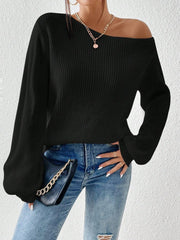 Honey Single Shoulder Long Sleeve Sweater - Trendsi