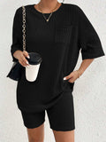 Ribbed Round Neck Top and Shorts Set - Trendsi - Flyclothing LLC