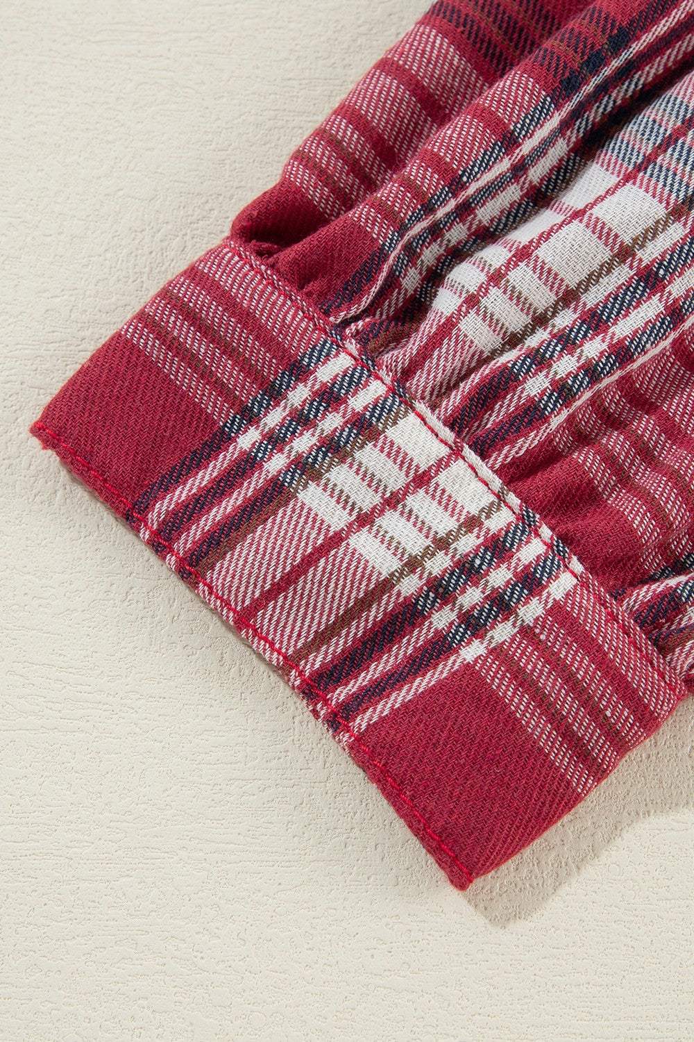 Raw Hem Drawstring Plaid Denim Jacket - Trendsi - Flyclothing LLC