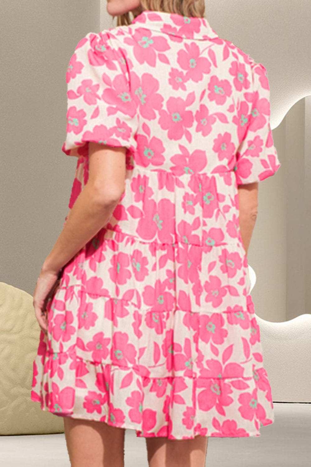 Printed Collared Neck Short Sleeve Mini Dress - Trendsi - Flyclothing LLC