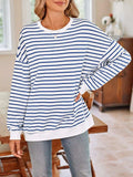 Striped Round Neck Long Sleeve Sweatshirt - Trendsi - Flyclothing LLC