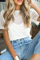 V-Neck Cami and Round Neck Short Sleeve Cover Up Set - Trendsi - Flyclothing LLC