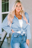 Striped Collared Neck Long Sleeve Shirt - Trendsi - Flyclothing LLC