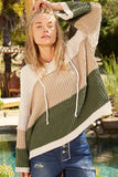 POL Color Block Long Sleeve Hooded Sweater - Trendsi