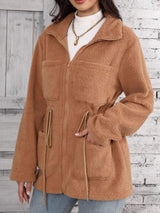 Drawstring Zip Up Long Sleeve Outerwear - Trendsi - Flyclothing LLC