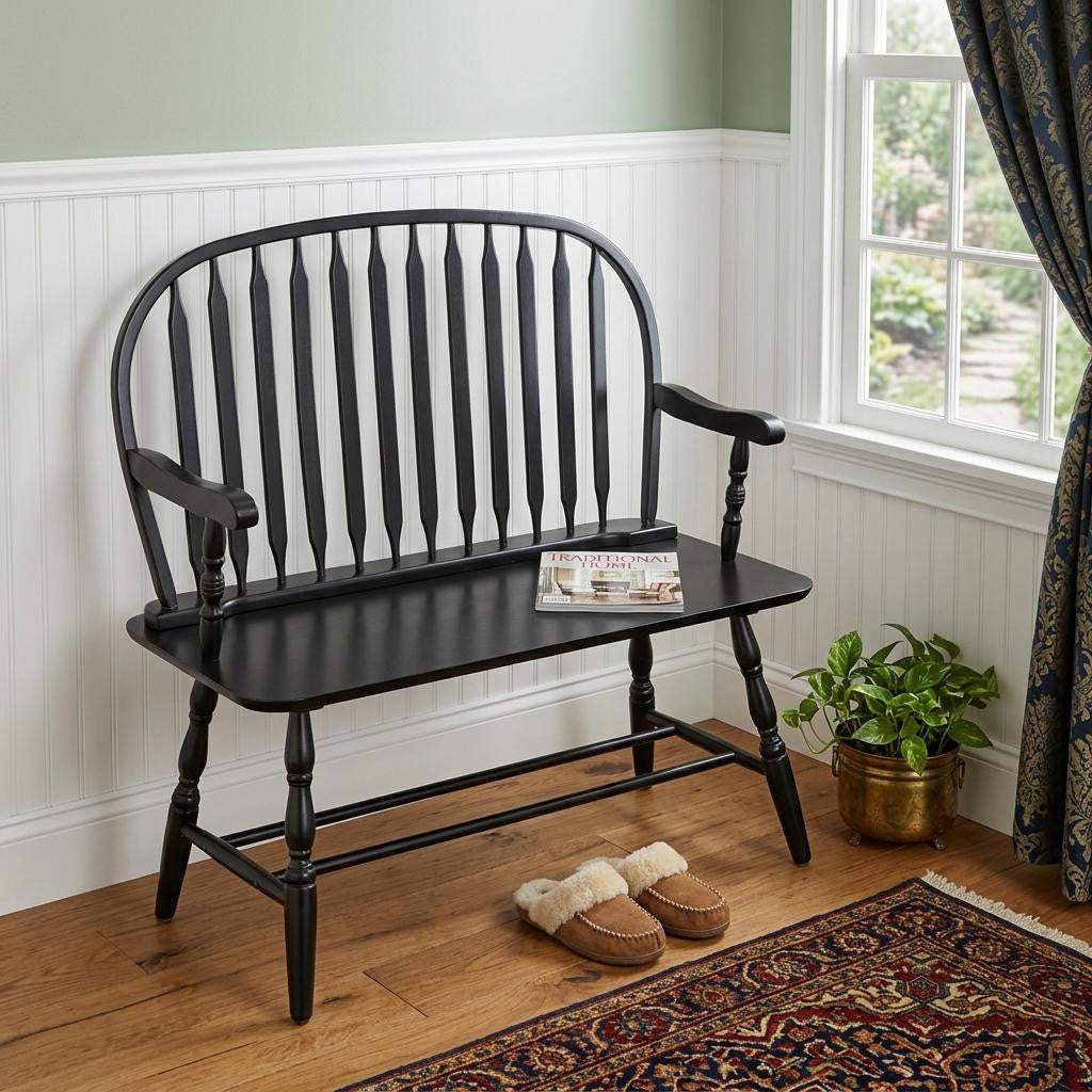 44" Black Wood Windsor Spindle Back Bench - HomeRoots - Flyclothing LLC