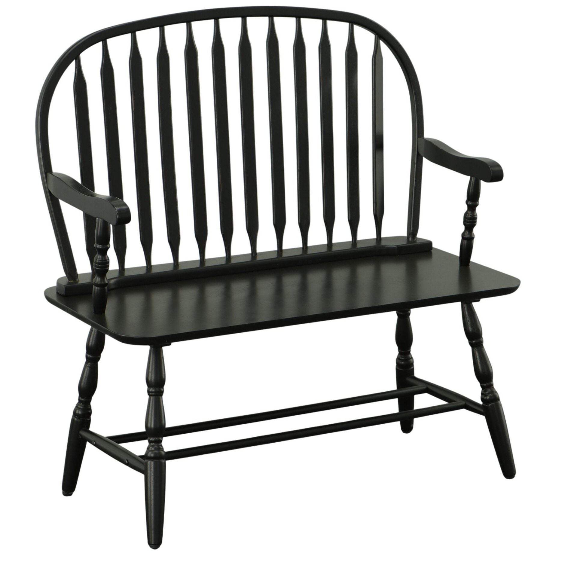 44" Black Wood Windsor Spindle Back Bench - HomeRoots - Flyclothing LLC