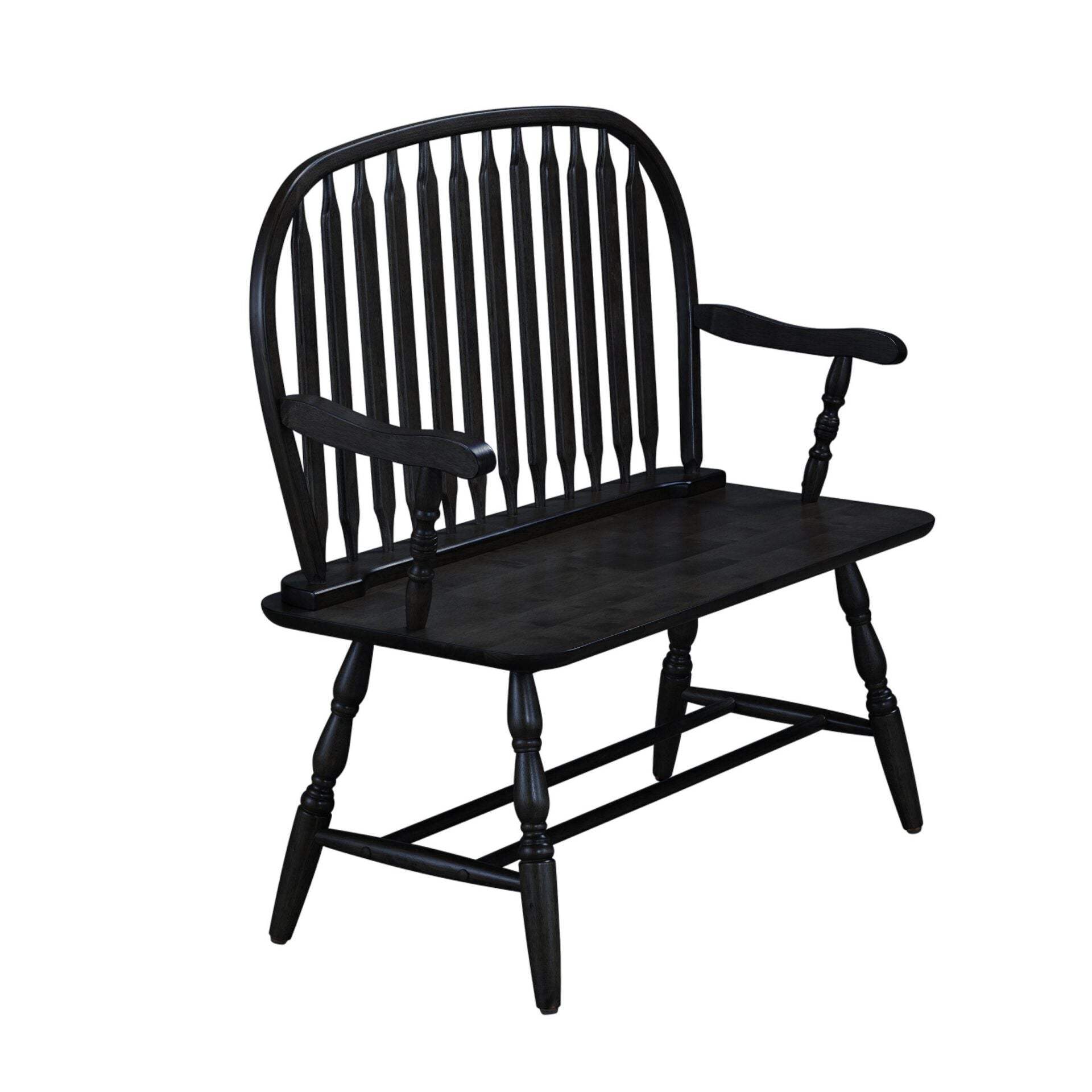 44" Black Wood Windsor Spindle Back Bench - HomeRoots - Flyclothing LLC