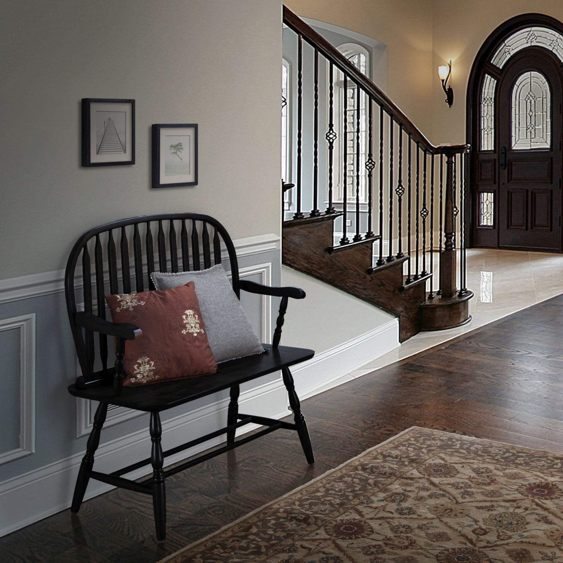 44" Black Wood Windsor Spindle Back Bench - HomeRoots - Flyclothing LLC