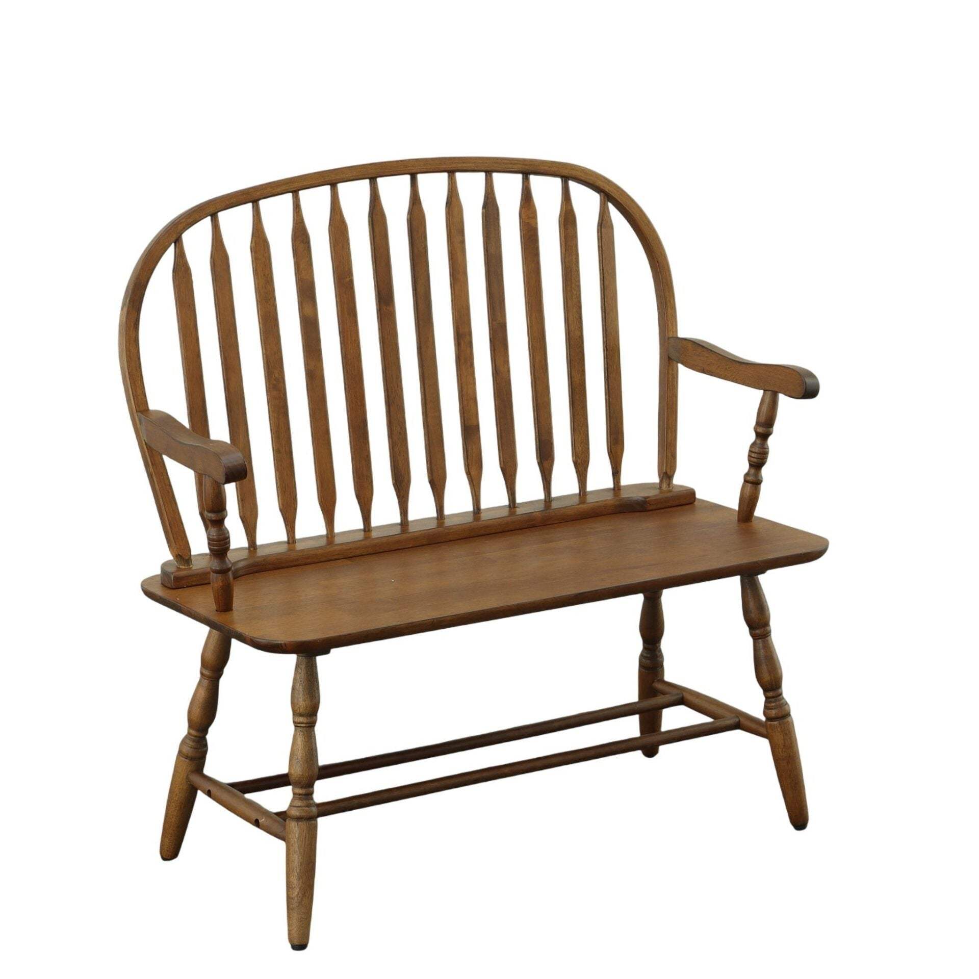 44" Oak Wood Windsor Spindle Back Bench - HomeRoots - Flyclothing LLC