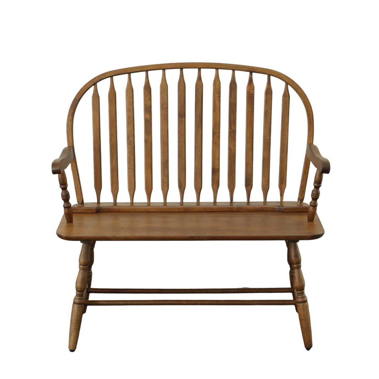 44" Oak Wood Windsor Spindle Back Bench - HomeRoots - Flyclothing LLC