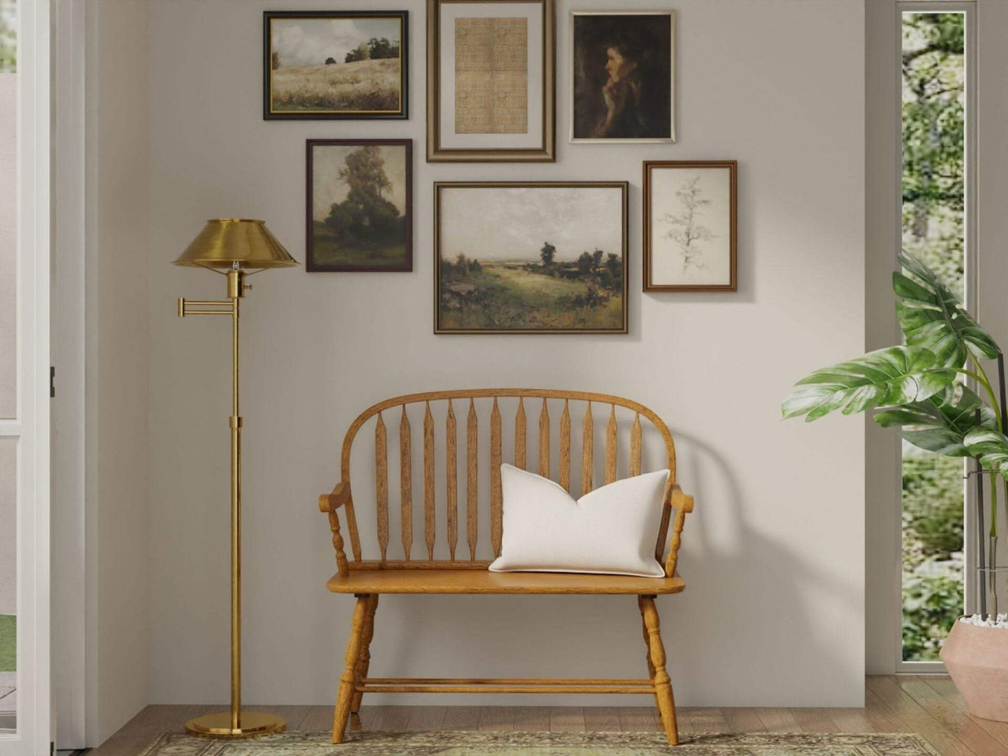 44" Oak Wood Windsor Spindle Back Bench - HomeRoots - Flyclothing LLC
