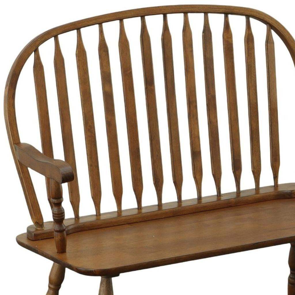 44" Oak Wood Windsor Spindle Back Bench - HomeRoots - Flyclothing LLC