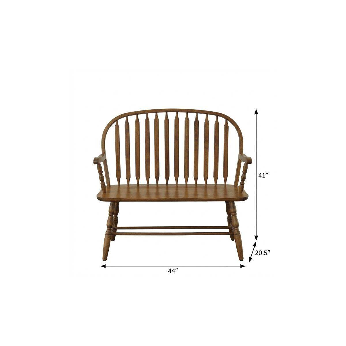 44" Oak Wood Windsor Spindle Back Bench - HomeRoots - Flyclothing LLC