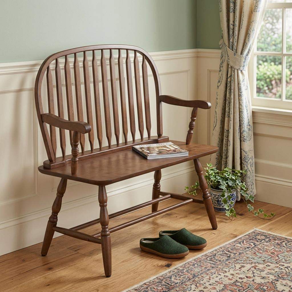 44" Dark Brown Wood Windsor Spindle Back Bench - HomeRoots - Flyclothing LLC