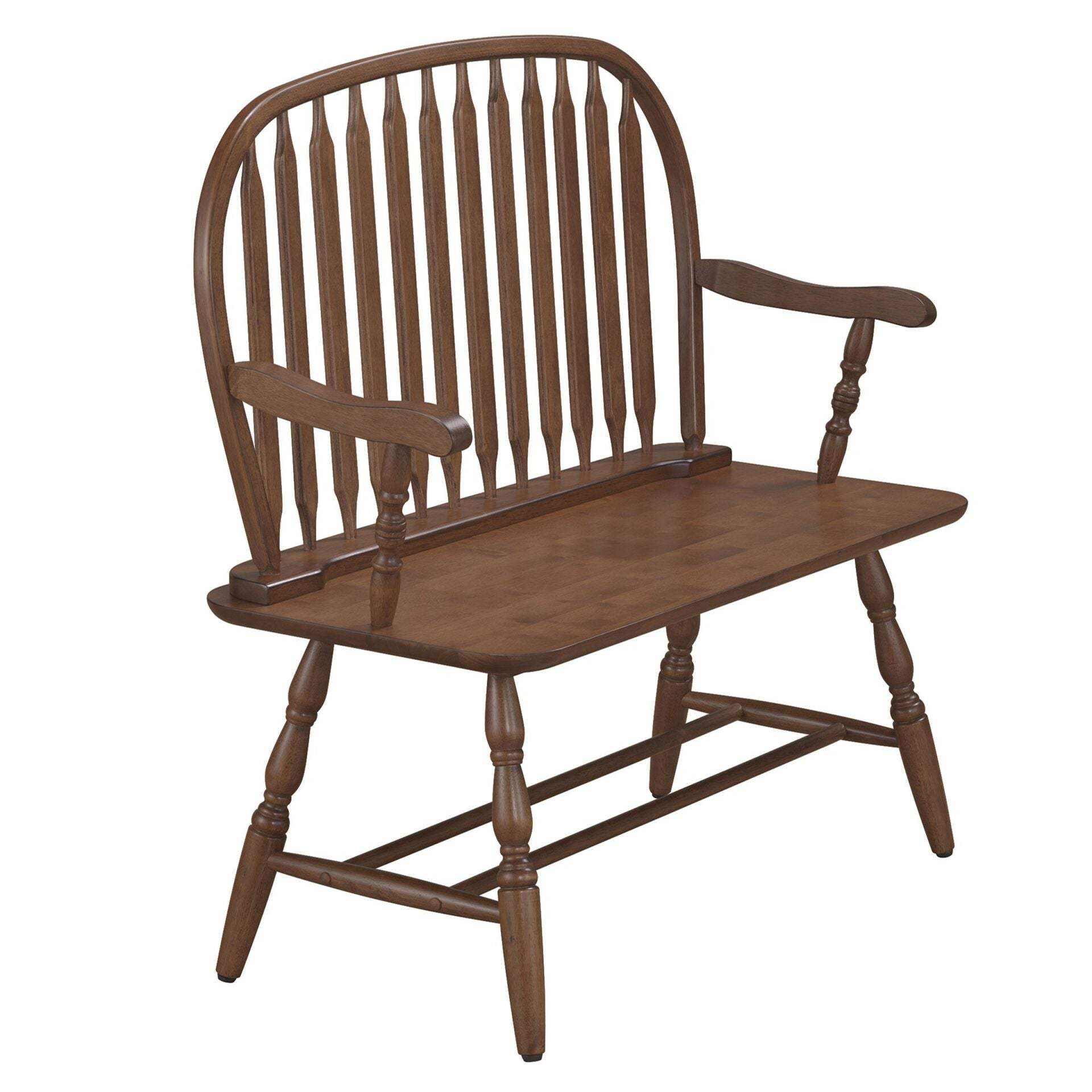 44" Dark Brown Wood Windsor Spindle Back Bench - HomeRoots - Flyclothing LLC