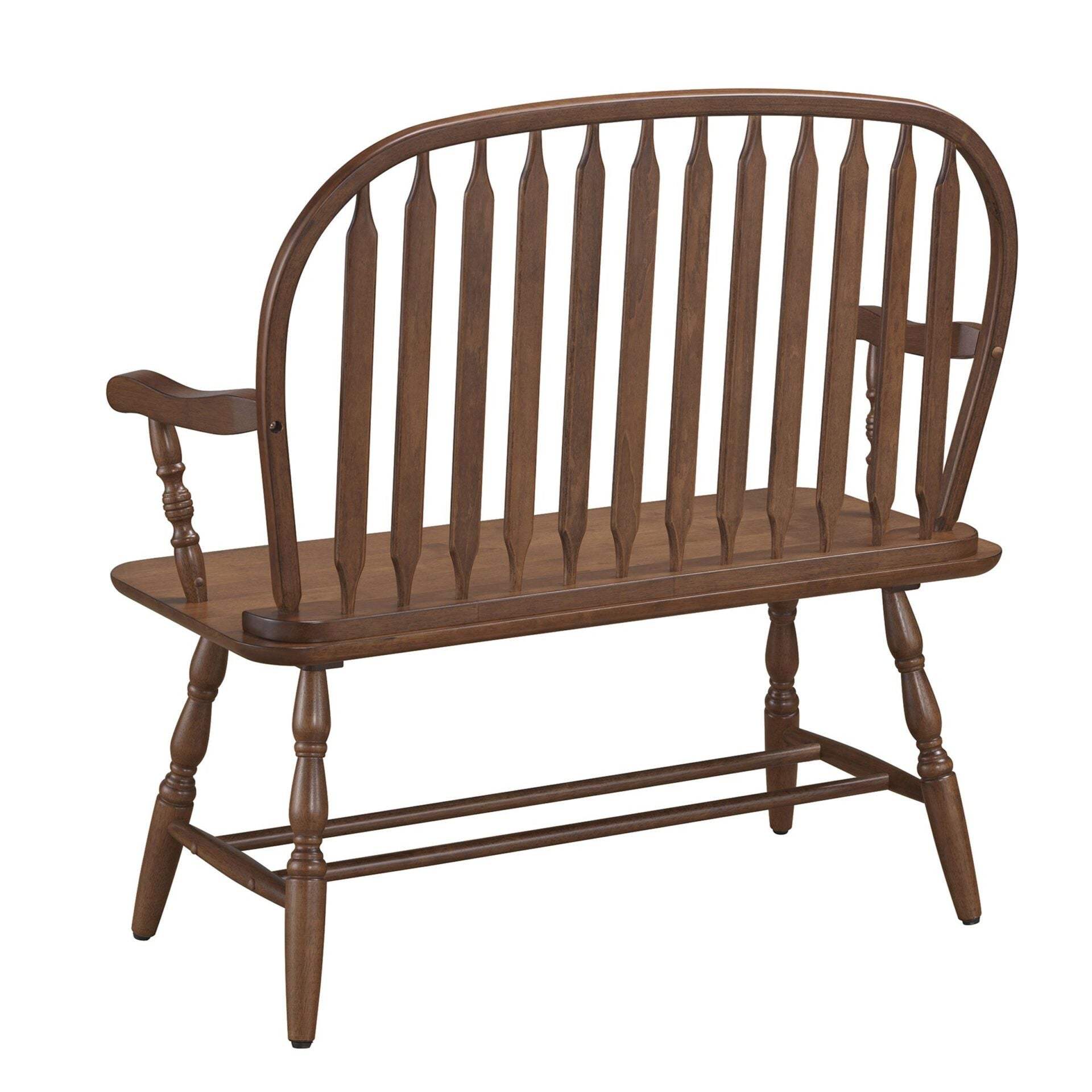 44" Dark Brown Wood Windsor Spindle Back Bench - HomeRoots - Flyclothing LLC