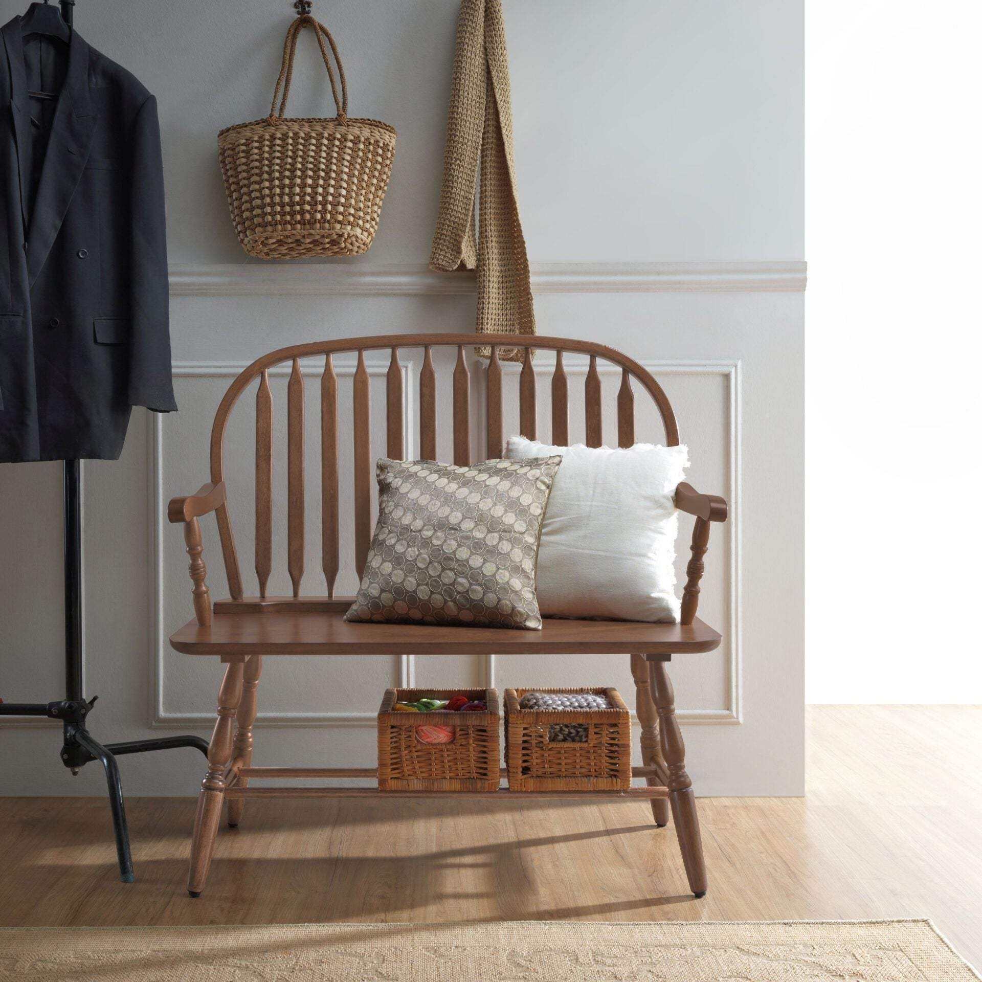 44" Dark Brown Wood Windsor Spindle Back Bench - HomeRoots - Flyclothing LLC