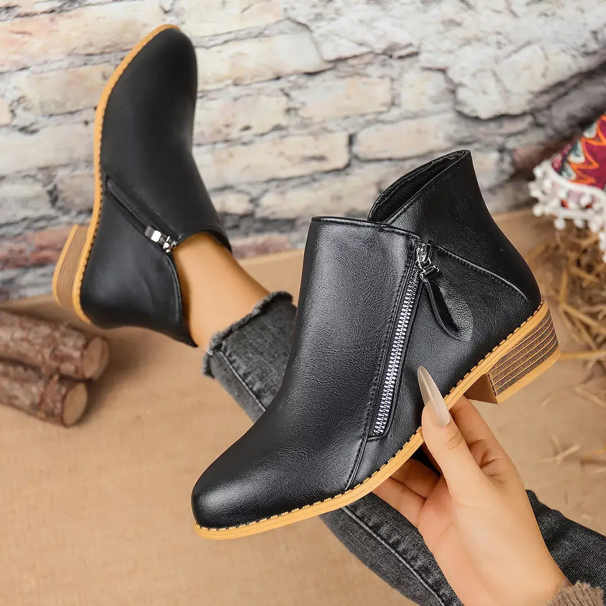 Size Zipper Block Heels Boots - Trendsi - Flyclothing LLC