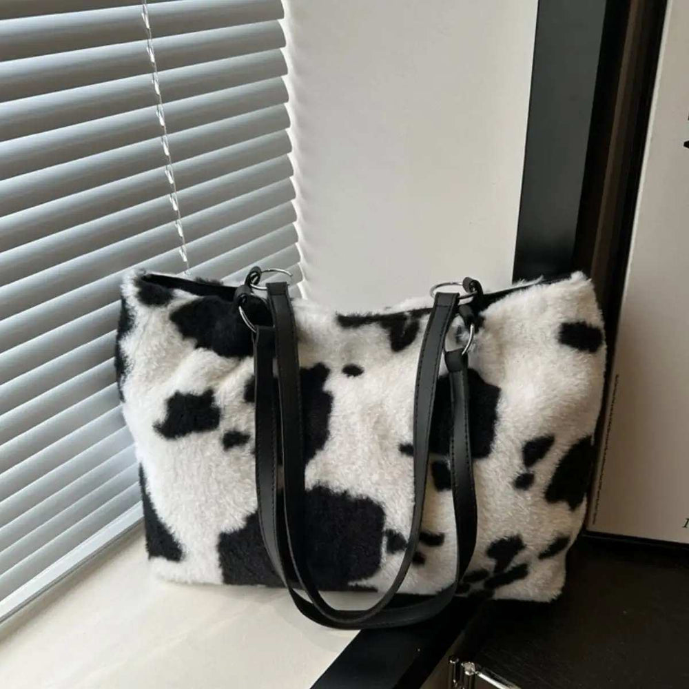 Cow Print Furry Tote Bag - Trendsi - Flyclothing LLC