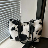 Cow Print Furry Tote Bag - Trendsi - Flyclothing LLC