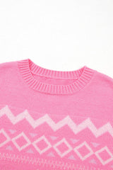 Geometric Drop Shoulder Long Sleeve Sweater - Trendsi - Flyclothing LLC