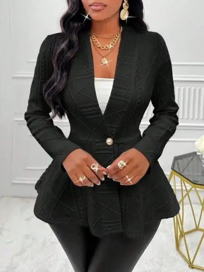 One Button Textured Peplum Cardigan - Trendsi - Flyclothing LLC
