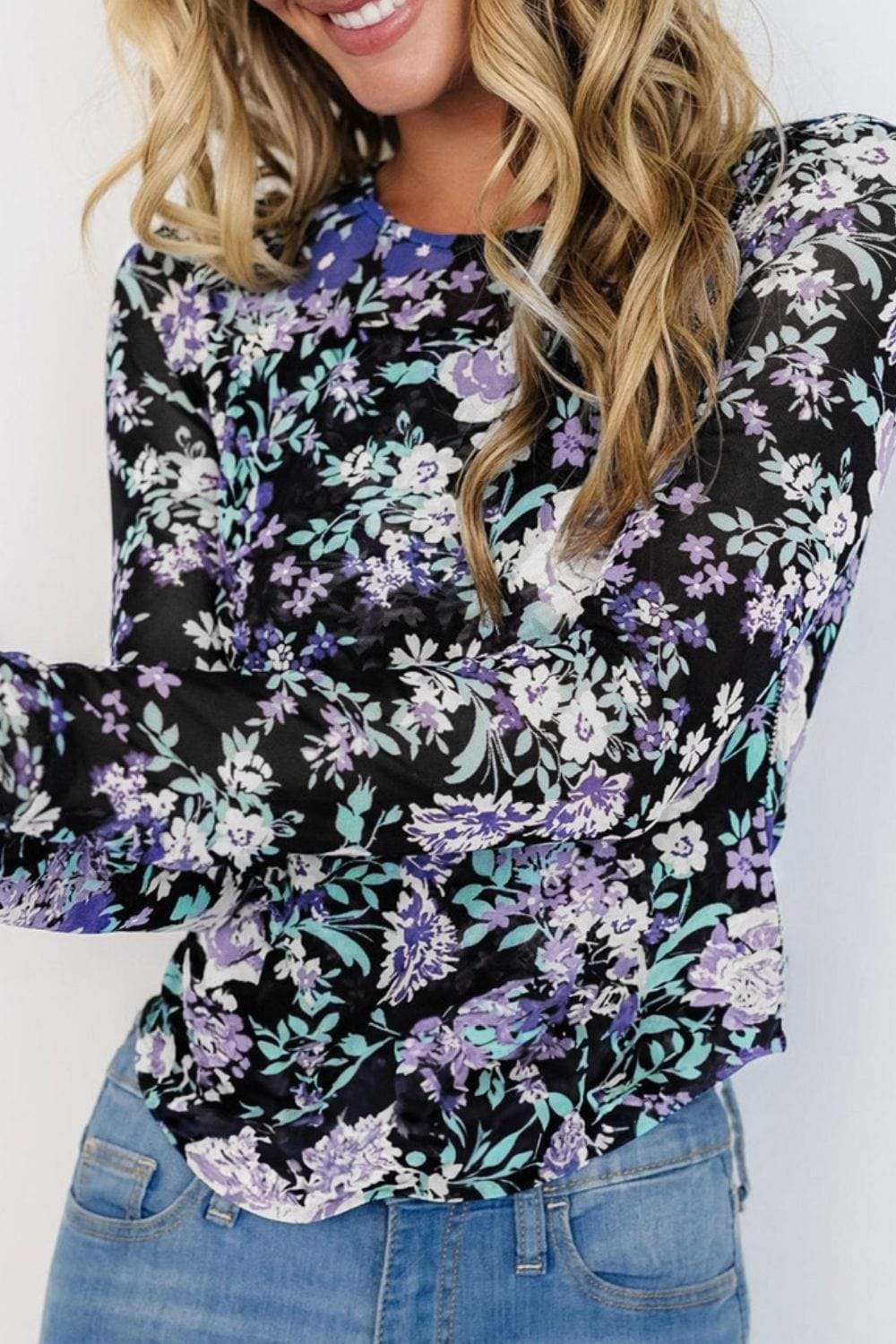 Floral Round Neck Long Sleeve T-Shirt - Trendsi - Flyclothing LLC