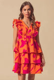 SO ME Floral V Neck Layered Dress with Elasticized Waist - Trendsi