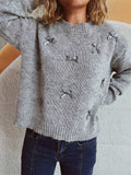 Bow Trim Round Neck Long Sleeve Sweater - Trendsi - Flyclothing LLC