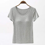 Round Neck Modal T-Shirt with Bra - Trendsi - Flyclothing LLC