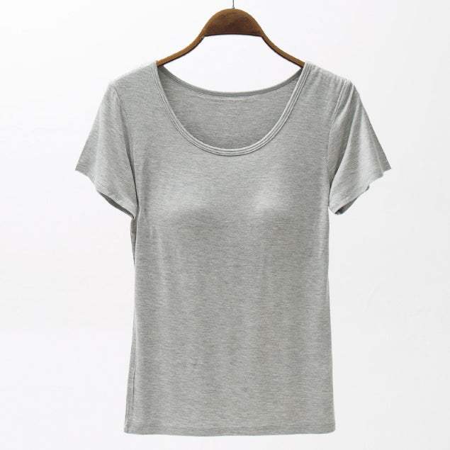 Round Neck Modal T-Shirt with Bra - Trendsi - Flyclothing LLC