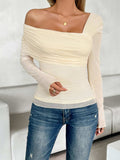 Ruched Asymmetrical Long Sleeve T-Shirt - Trendsi - Flyclothing LLC