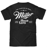 Distressed Miller High Life Logo Front and Back Print T-Shirt - Black