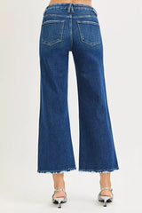 RISEN Tummy Control 4 Way Stretch High Rise Crop Wide Leg Jeans - Trendsi - Flyclothing LLC