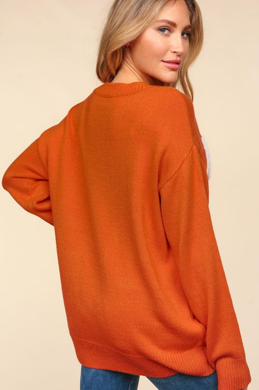 Haptics Full Size Metallic Glitter Embroidery Sweater - Trendsi