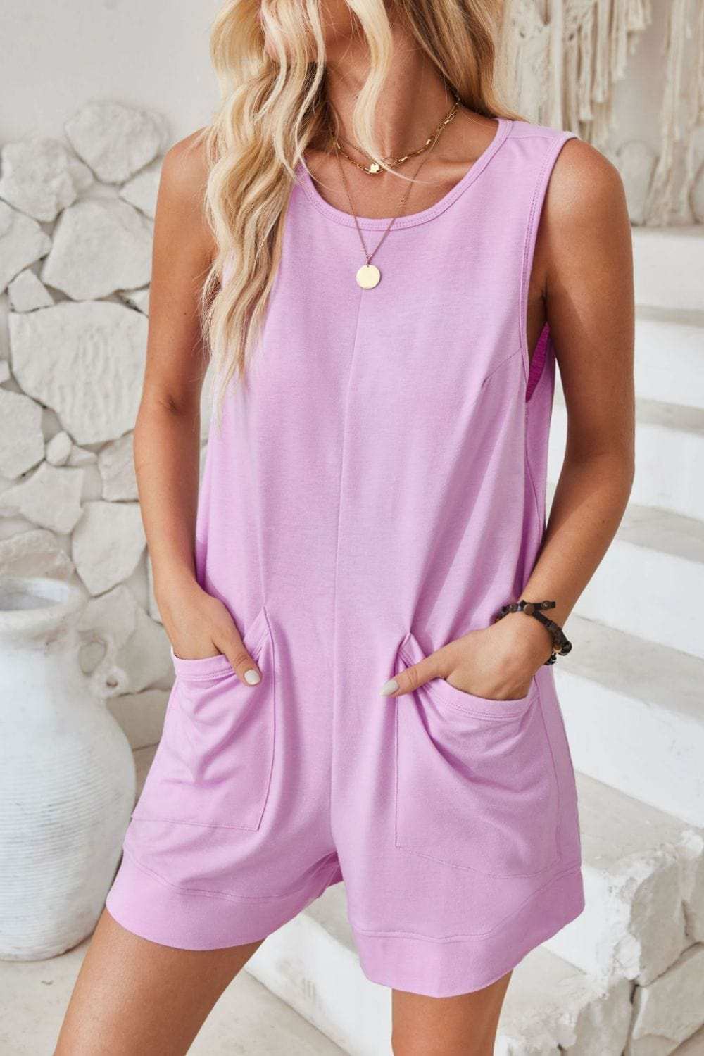 Lovelet Round Neck Sleeveless Romper - Trendsi - Flyclothing LLC