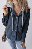 Drawstring Button Up Long Sleeve Hooded Jacket - Trendsi - Flyclothing LLC