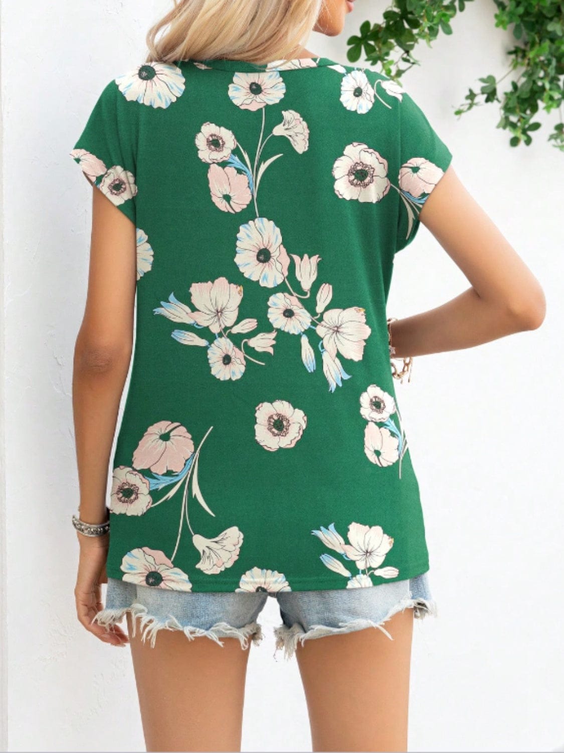 Printed Round Neck Short Sleeve T-Shirt - Trendsi
