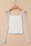 Swiss Dot Mesh Long Sleeve Square Neck Slim Top - Trendsi - Flyclothing LLC