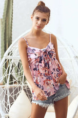 BiBi Floral Printed Jersey Knit with Tie Ribbon Front - Trendsi - Flyclothing LLC