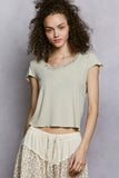 POL Round Neck Short Sleeve Crop T-Shirt with Lace Trim - Trendsi - Flyclothing LLC